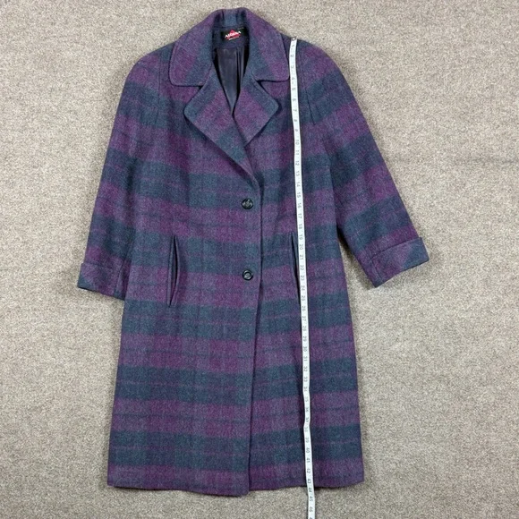 Vintage Alorna Purple Grey Plaid Long Wool Coat Women’s L/XL Union Made in USA - Picture 9 of 11
